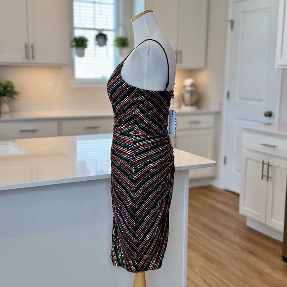 Dress the Population | NWT Viviane Rainbow Sequin Ruched Mini Dress - Picture 3 of 8